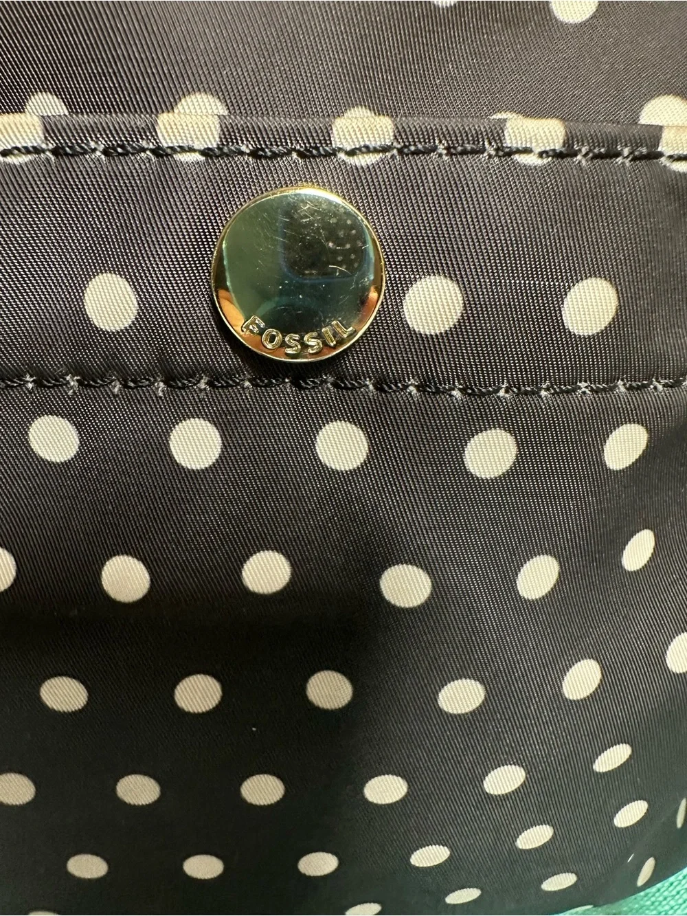 Fossil Black and Mint Polka Dot Crossbody Bag